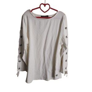 Susan Graver Weekend French Terry White Tunic With Lace Up Details Size 1X